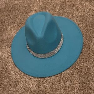 Teal Rhinestone Wide Brim Hat